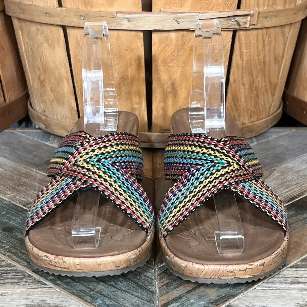 Skechers Cali Beverlee Delighted Multicolor Woven Cork Wedge Sandals Womens 10